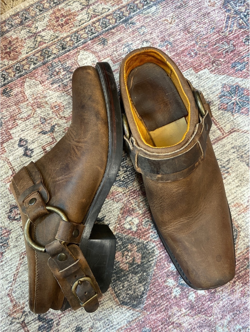 FRYE Womens Harness Slip On Leather Mules Western Clog